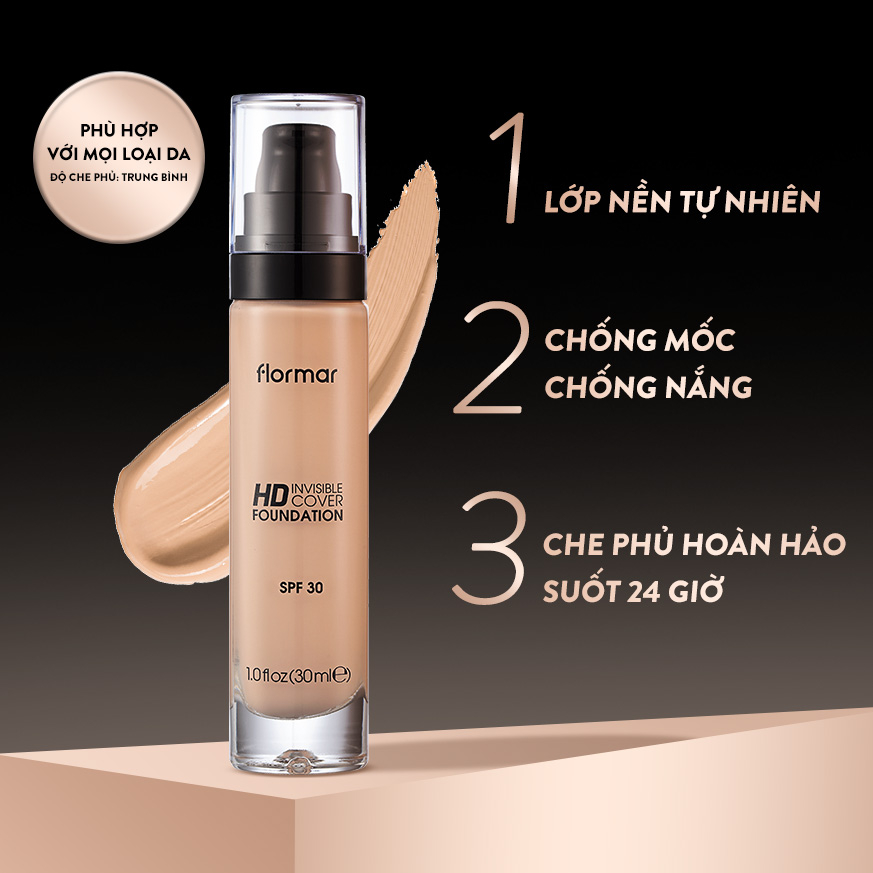 Combo Kem Nền FLORMAR Invisible Cover HD Foundation và Che Khuyết Điểm FLORMAR Perfect
