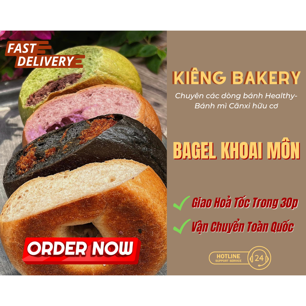 Bánh Bagel vị khoai lang tím 120g + sốt kem cheese