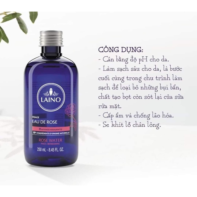 Nước hoa hồng thuần chay chưng cất Laino Eau De Rose 250ml từ Pháp Chai Trầy