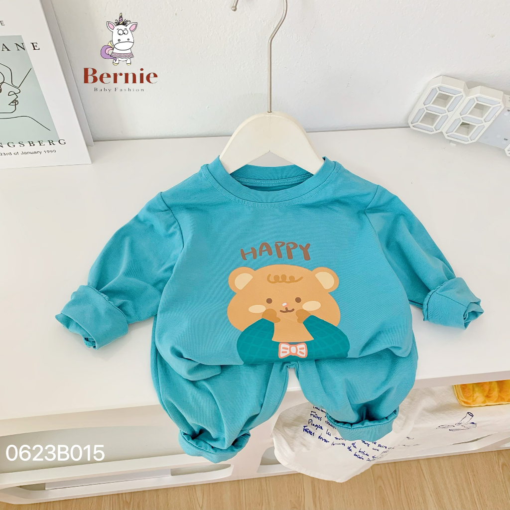 Bộ thu đông dài tay unisex cho bé, bộ thun cotton mềm mịn dài tay hoạ tiết hoạt hình Bernie