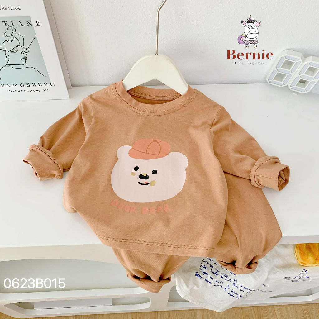 Bộ thu đông dài tay unisex cho bé, bộ thun cotton mềm mịn dài tay hoạ tiết hoạt hình Bernie