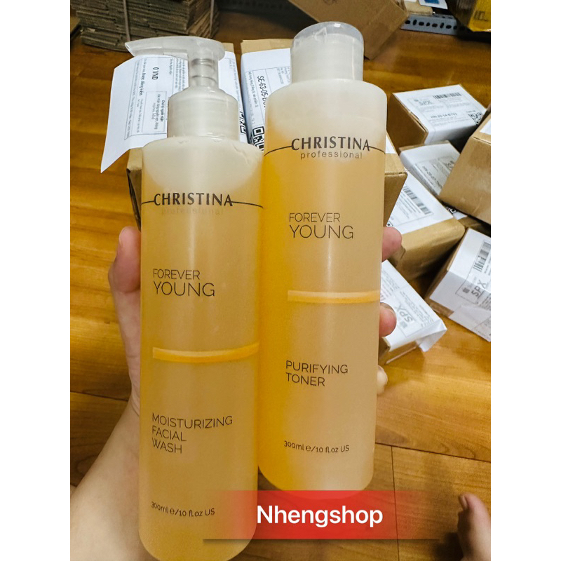 Sữa rửa mặt và Toner Christina Forever Youth moisturizing facial wash / Puriifying toner