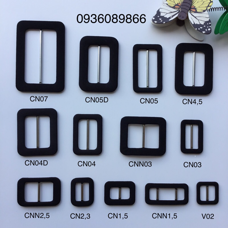 Đầu khoá thắt lưng chữ nhật bọc vải màu đen các size