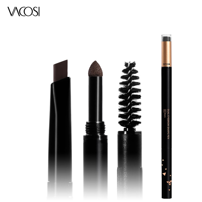 Chì Mày Định Hình VACOSI: Sáp + Bột + Chổi - VACOSI Dual EyeBrow Shape Pen, 5 màu