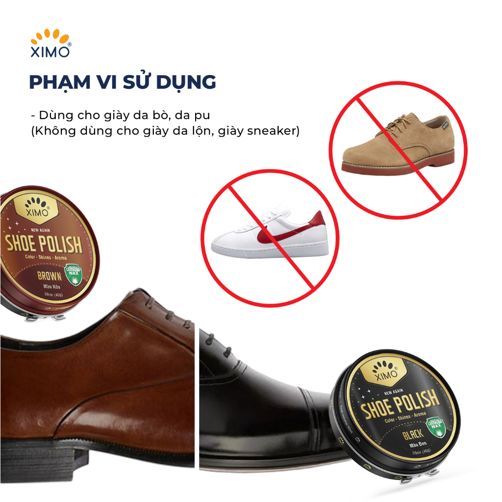 Xi Đánh Giày Sáp Shoe Polish XIMO Đen, Không Màu, Nâu Đủ Màu Chính Hãng XI08