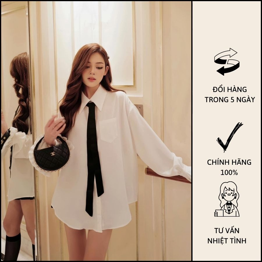 Áo Sơ Mi Tay Loe kèm Dây Cà Vạt Đen Cá Tính - A0800 Copines