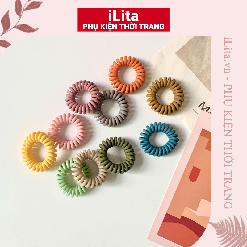 Thun cột tóc nữ Hàn Quốc dễ thương iLita phụ kiện buộc tóc đẹp nhiều màu xanh, đỏ, tím, vàng, trắng, đen
