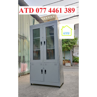 Tủ hồ sơ kính sắt 2 cánh đựng tài liệu cho văn phòng màu xám ghi đẹp sang trọng giá rẻ tại xưởng ATD
