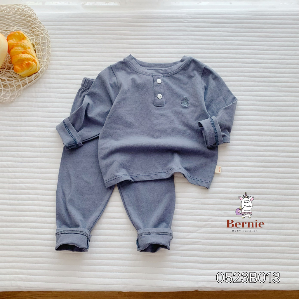 Bộ thu đông unisex trơn màu basic cho bé, bộ cotton dài tay thu đông hàng đẹp Bernie