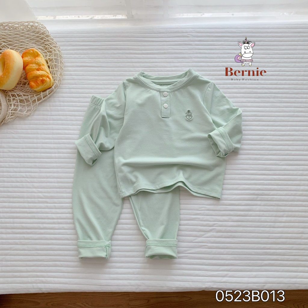 Bộ thu đông unisex trơn màu basic cho bé, bộ cotton dài tay thu đông hàng đẹp Bernie