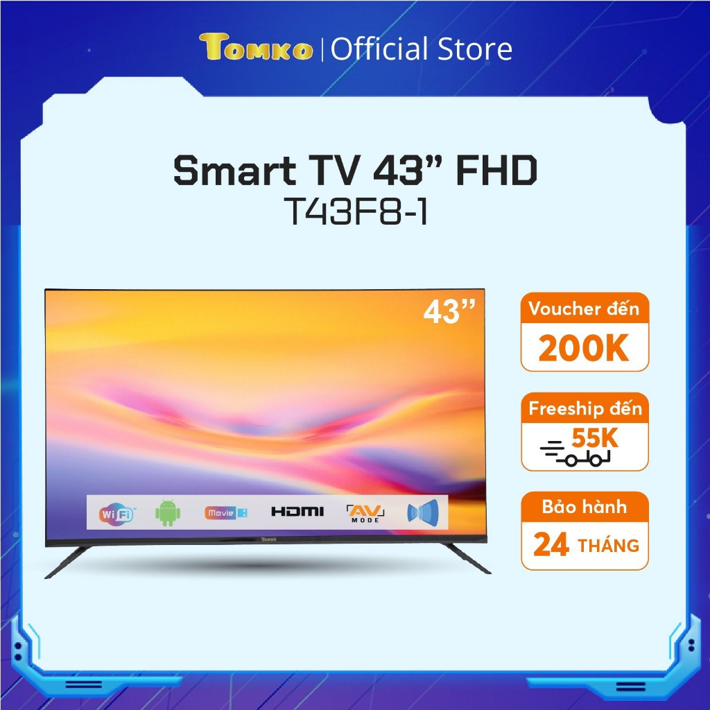 Smart Tivi TOMKO màn hình kích thước 43 inch FHD Tomko T43F8-1, bảo hành 24 tháng - chính hãng TOMKO