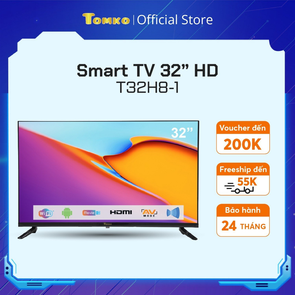 Smart HD Tivi TOMKO 32 inch, chính hãng TOMKO, bảo hành đến 24 tháng