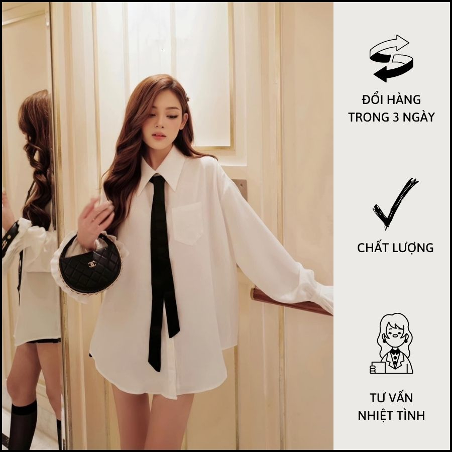 Áo Sơ Mi Tay Loe kèm Dây Cà Vạt Đen Cá Tính Trẻ Trung - MA0800