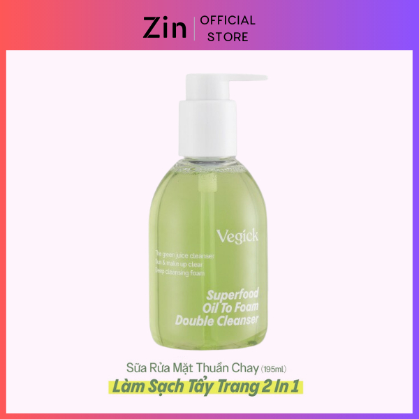 Sữa Rửa Mặt Thuần Chay Tẩy Trang Làm Sạch Sâu Vegick Superfood Oil To Foam Double Cleanser 195ml