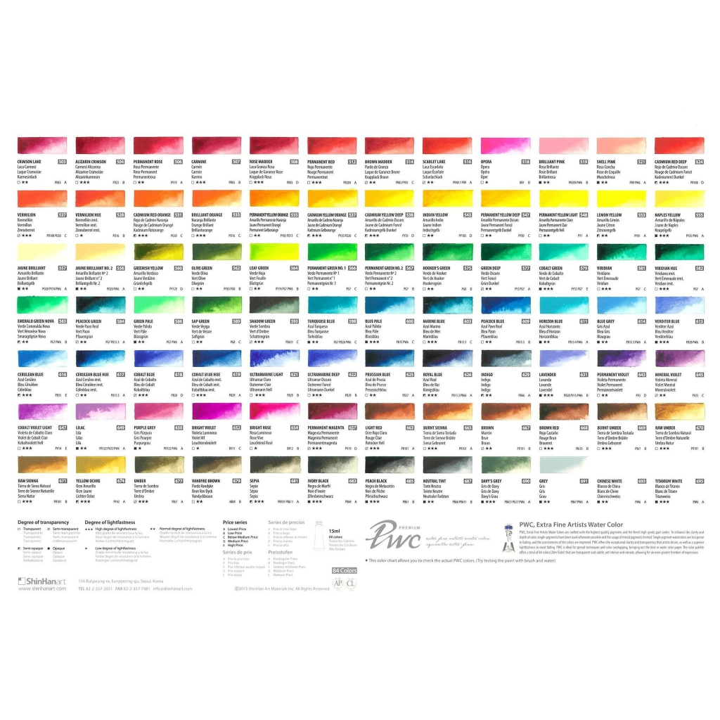 P3 Màu Nước ShinHan PWC Extra Fine - Tuýp Lẻ 15ml Full 104 Màu