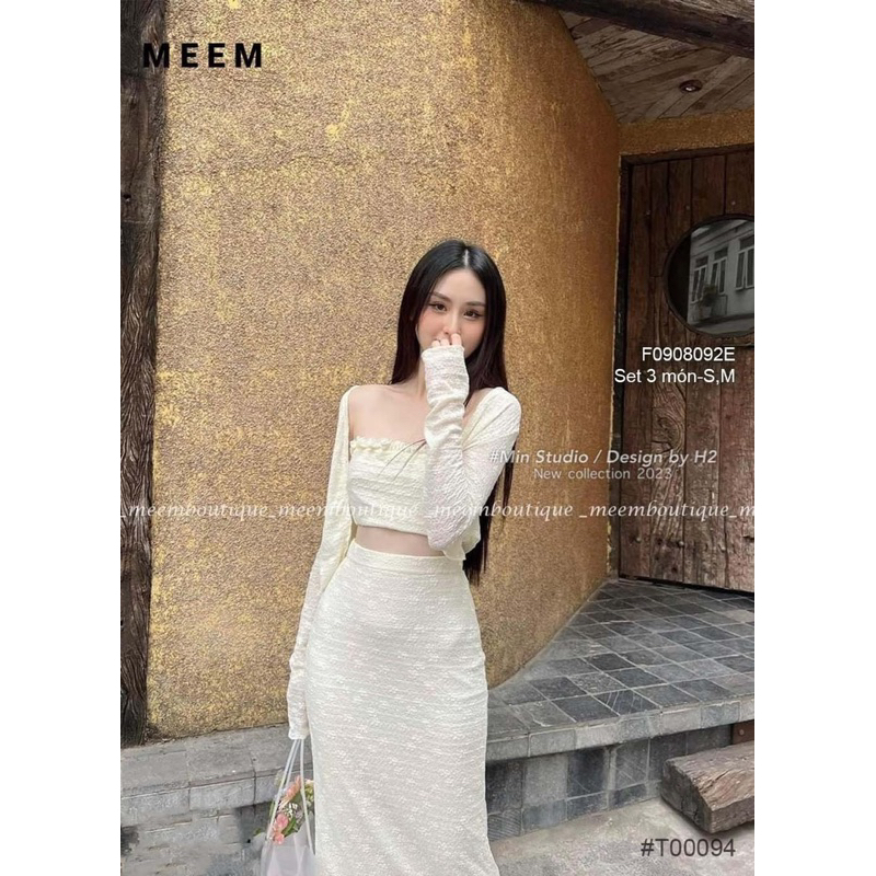 Set 3 món áo khoác tay dài áo quây croptop kèm chân váy dáng dài!