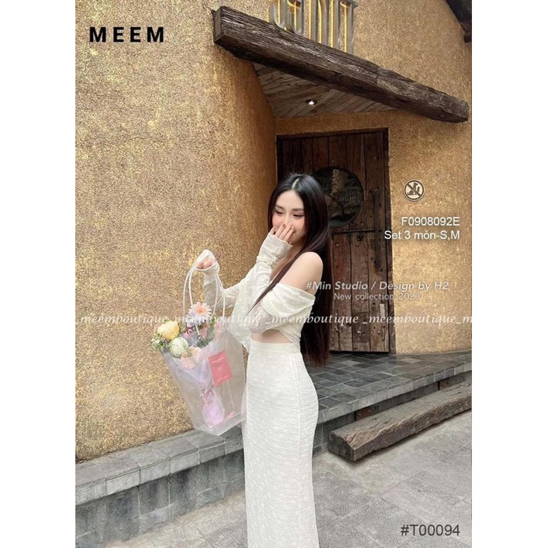 Set 3 món áo khoác tay dài áo quây croptop kèm chân váy dáng dài!