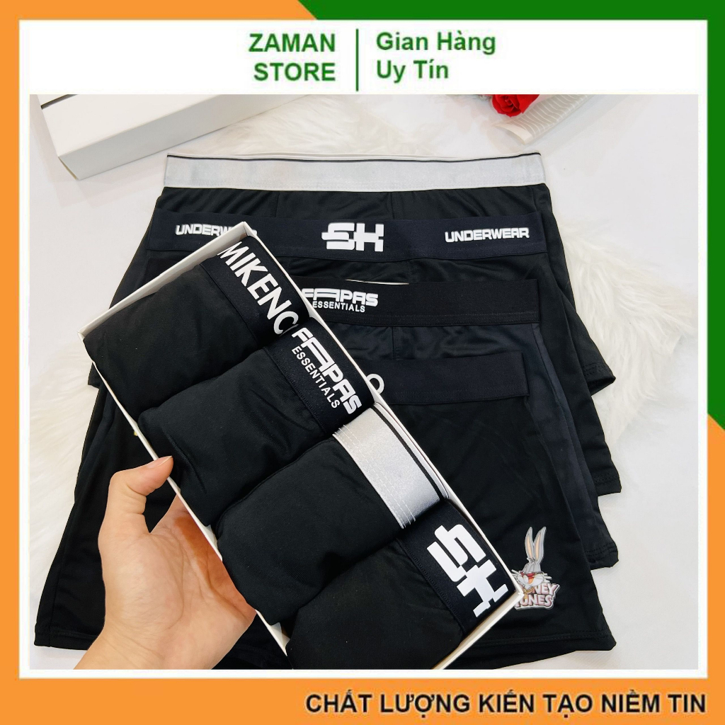 Quần sịp nam FULL MÀU ĐEN mix nhiều mẫu quần lót đùi boxer nam co dãn 4 chiều chất liệu thun lạnh - ZAMAN