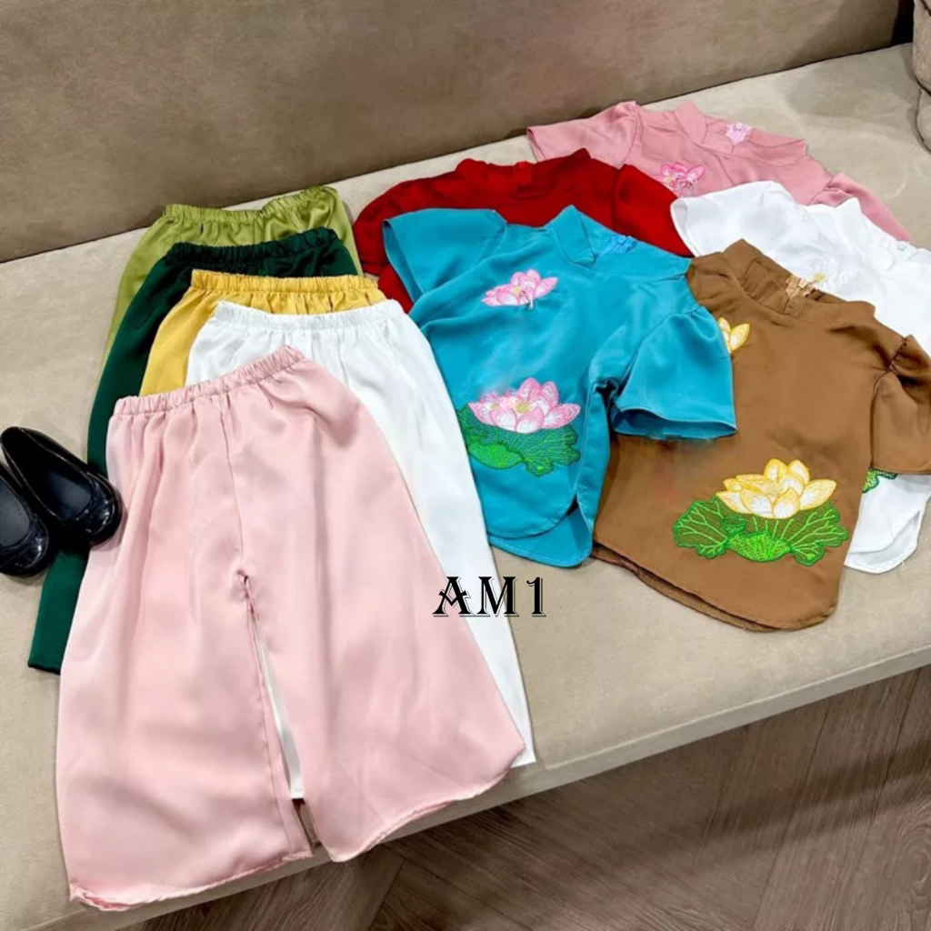Set áo bà ba thêu hoa sen TTR366 Đồ bộ cho bé gái xinh xắn