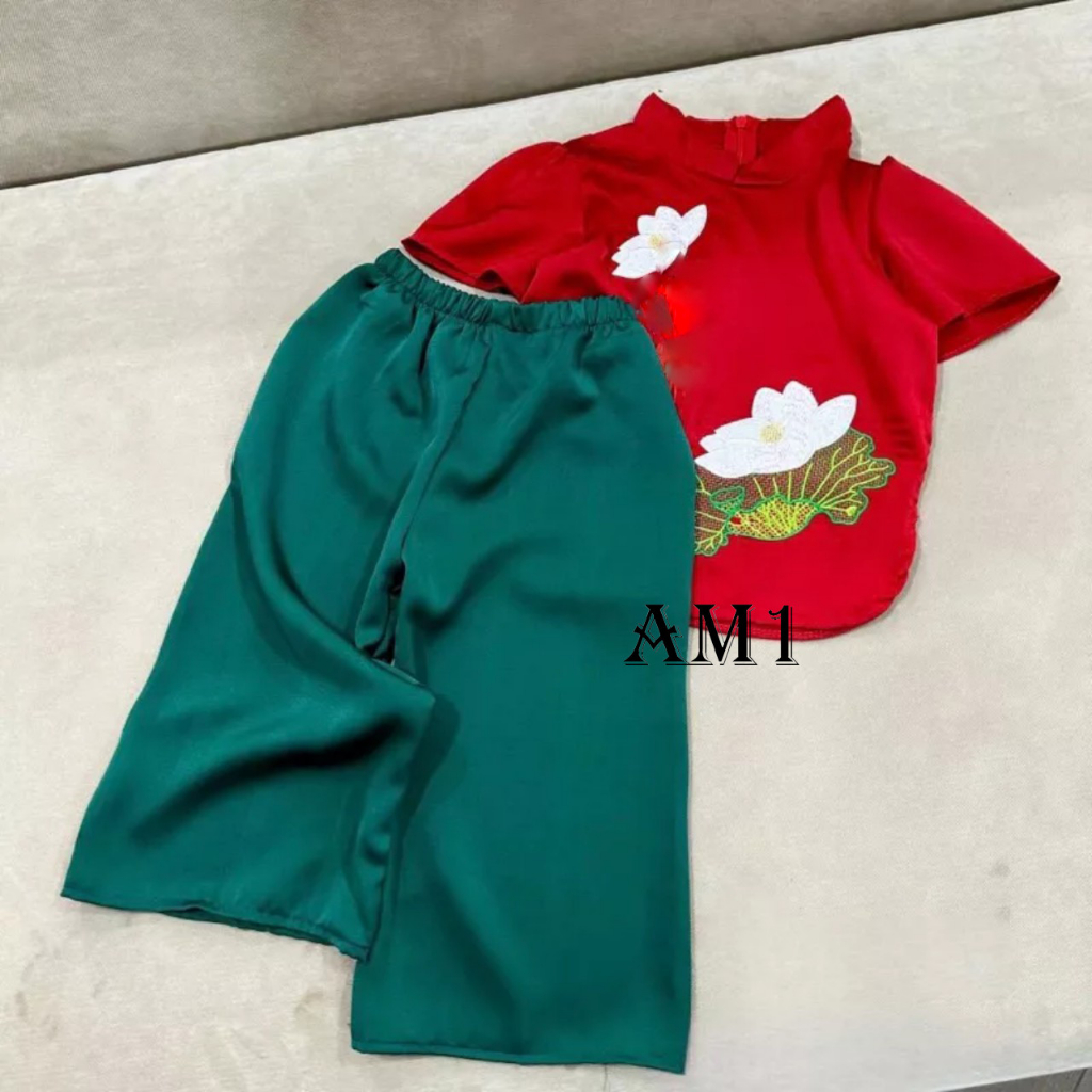 Set áo bà ba thêu hoa sen TTR366 Đồ bộ cho bé gái xinh xắn
