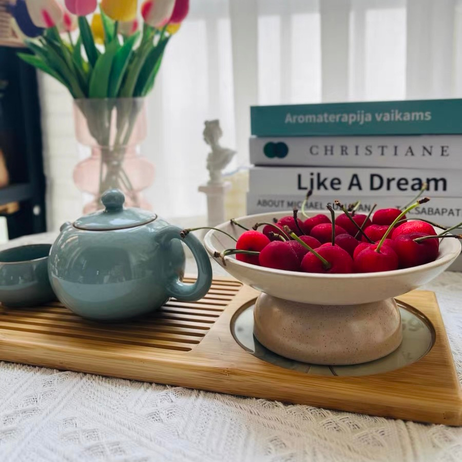 Đĩa sứ đế cao, đĩa đựng món tráng miệng, trái cây, bát đĩa decor