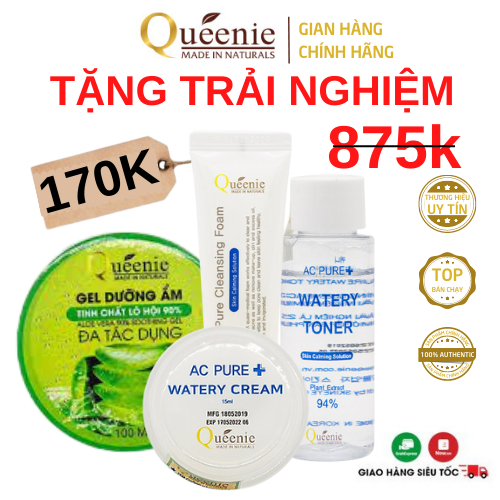 Bộ Mỹ Phẩm Dưỡng Ẩm Da Chuyên Sâu Queenie Hàn Quốc Chính Hãng 4 Sản Phẩm [SP Trải Nghiệm]