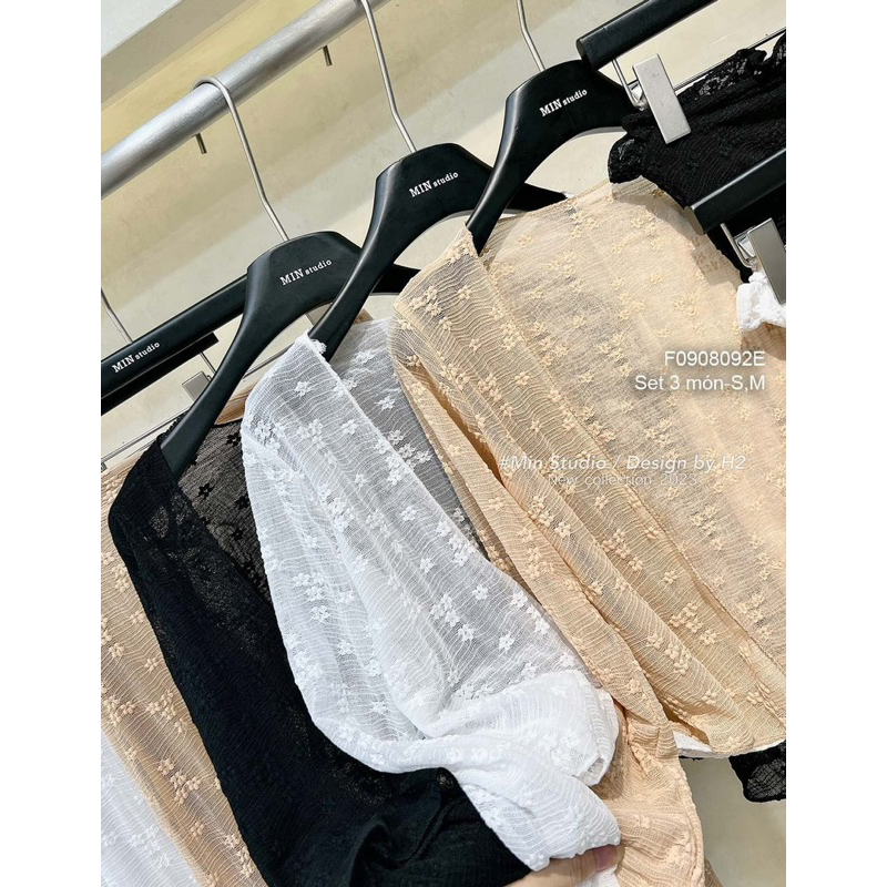 Set 3 món áo khoác tay dài áo quây croptop kèm chân váy dáng dài!