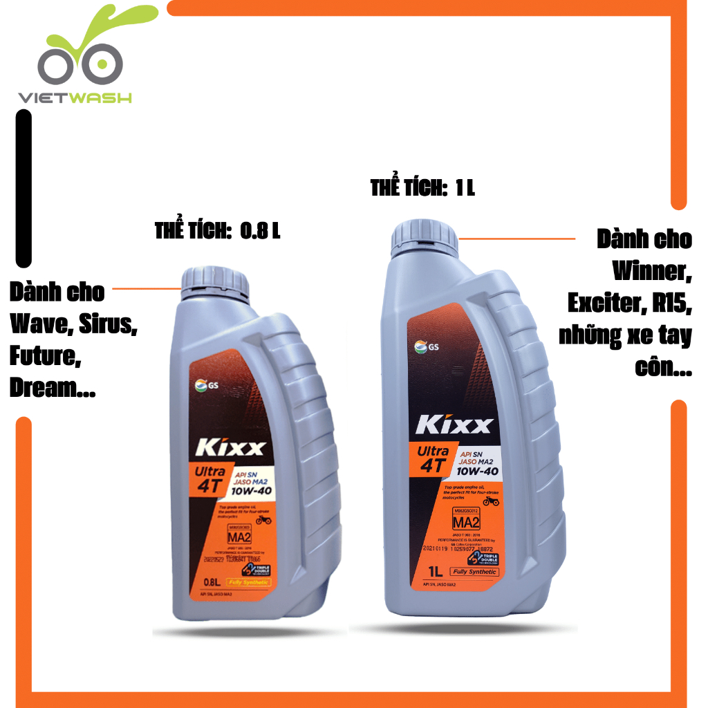 Nhớt xe máy, nhớt xe số Kixx Ultra 4T 10W40 API SN 800ml/1L