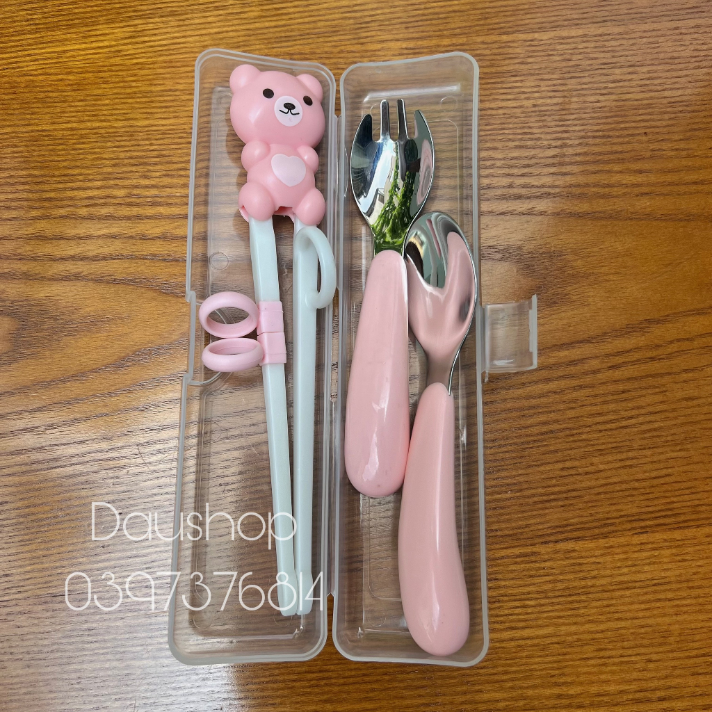 SET ĐŨA + THÌA + DĨA INOX TẬP ĂN CHO BÉ