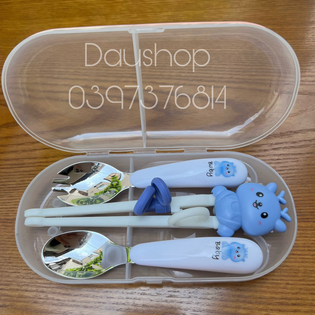 SET ĐŨA + THÌA + DĨA INOX TẬP ĂN CHO BÉ