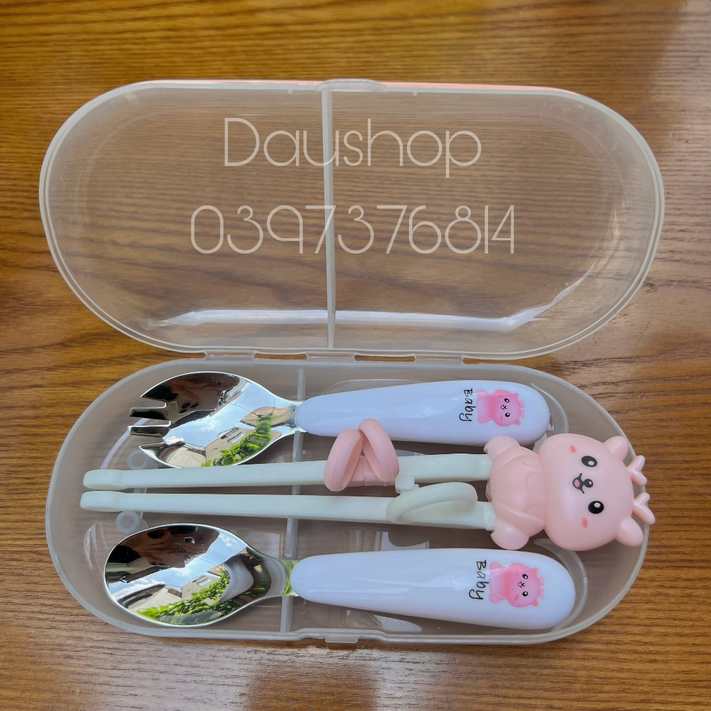 SET ĐŨA + THÌA + DĨA INOX TẬP ĂN CHO BÉ