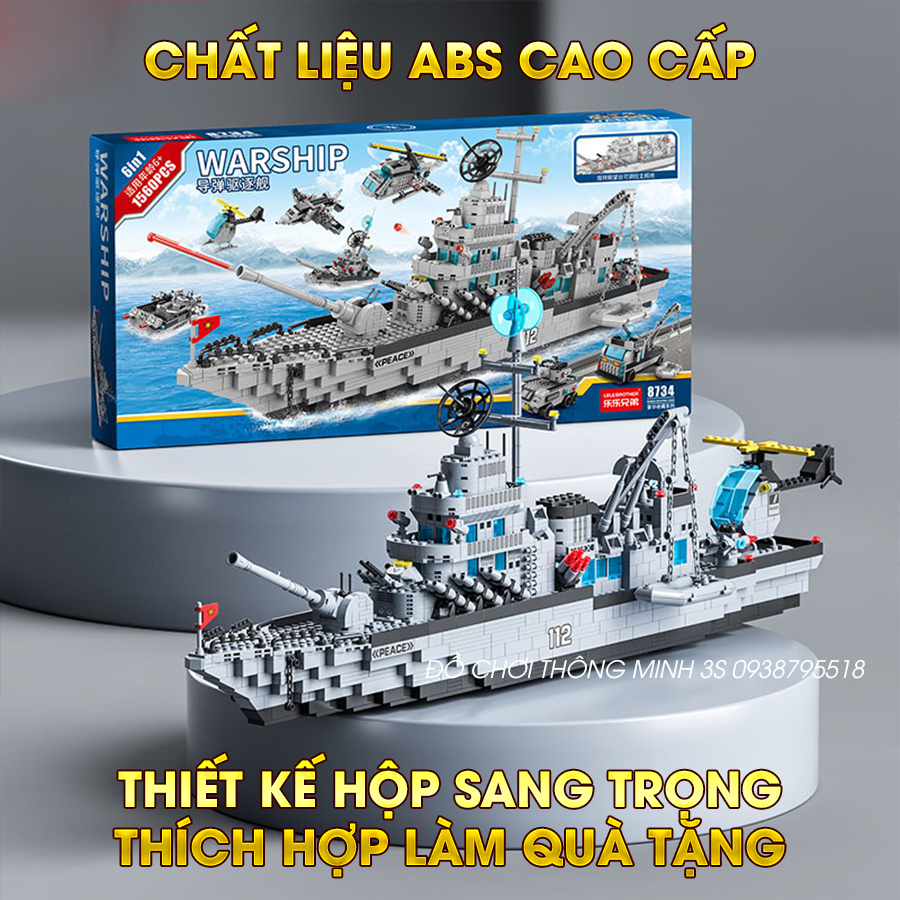 Hộp quà tặng đồ chơi lắp ráp mô hình tàu chiến 1560 chi tiết, đồ chơi lắp ráp thông minh chiến hạm 1560pcs