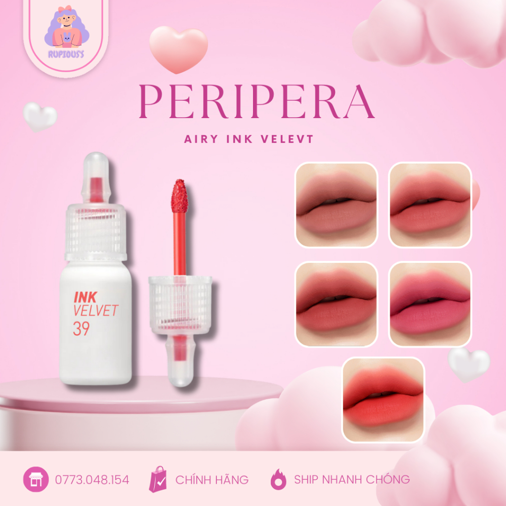 Son kem lì Peripera Ink Vel.vet Lip Tint bám màu cực tốt mềm mịn 35-36-37-38-39