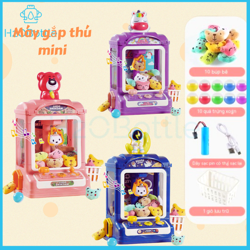 H2obottle Máy gắp thú mini Máy gắp thú bông mini chơi cho bé kích thước lớn có đèn nhạc, quà tặng sinh nhật cho trẻ em