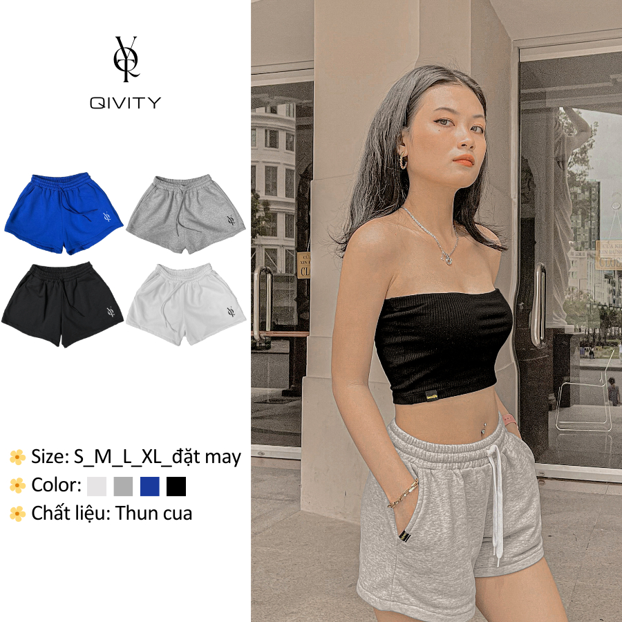 Quần short thun nữ, vải cotton da cá, phong cách thể thao, thoáng mát, co dãn 4 chiều nhà Qivity