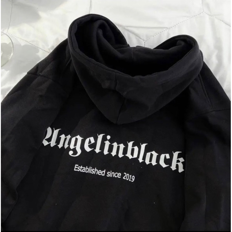 Áo hoodie đen phối chữ trắng freesize, hàng loại 1 nam nữ mặc thoải mái