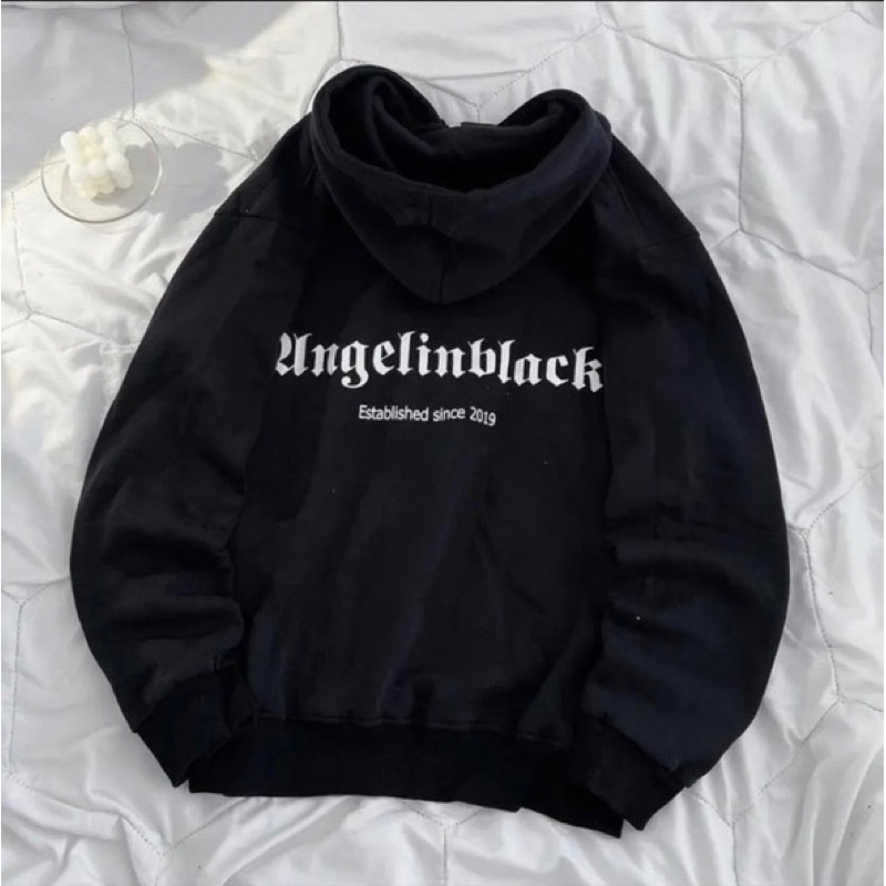 Áo hoodie đen phối chữ trắng freesize, hàng loại 1 nam nữ mặc thoải mái