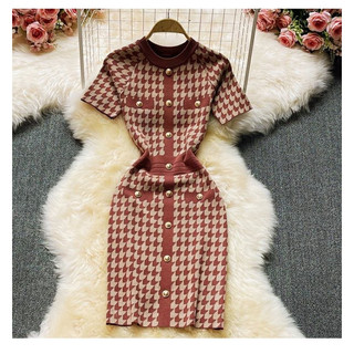 Hàng quảng Châu - Taobao [ORDER ] đầm len body kẻ sọc ziczac tay ngắn  ZM