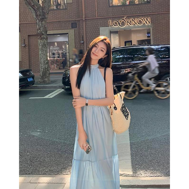 Váy maxi cổ yếm nhún ly ECLIPSE CLOTHING