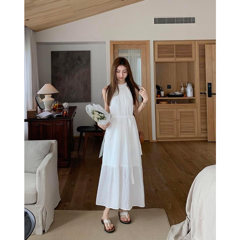 Váy maxi cổ yếm nhún ly ECLIPSE CLOTHING