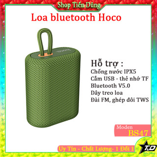  Loa bluetooth Hoco BS47 chống nước IPX5 có đài FM cắm được thẻ nhớ TF chế độ âm thanh TWS kết nối 2 loại vào nhau nghe 