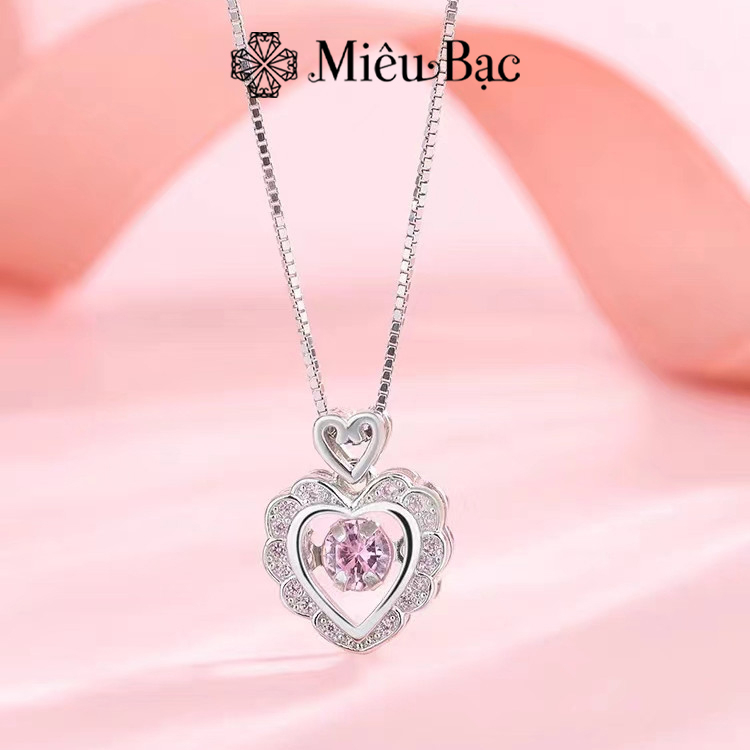 Dây chuyền bạc nữ Miêu Bạc vòng cổ trái tim đính đá hồng dễ thương chất liệu bạc 925 xi kim phụ kiện trang sức nữ MD16
