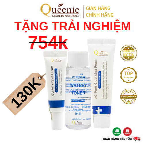 Bộ Mỹ Phẩm Chăm Sóc Da, Ngừa Mụn Mờ Sẹo Queenie Hàn Quốc Chính Hãng 3 Sản Phẩm [SP Trải Nghiệm]