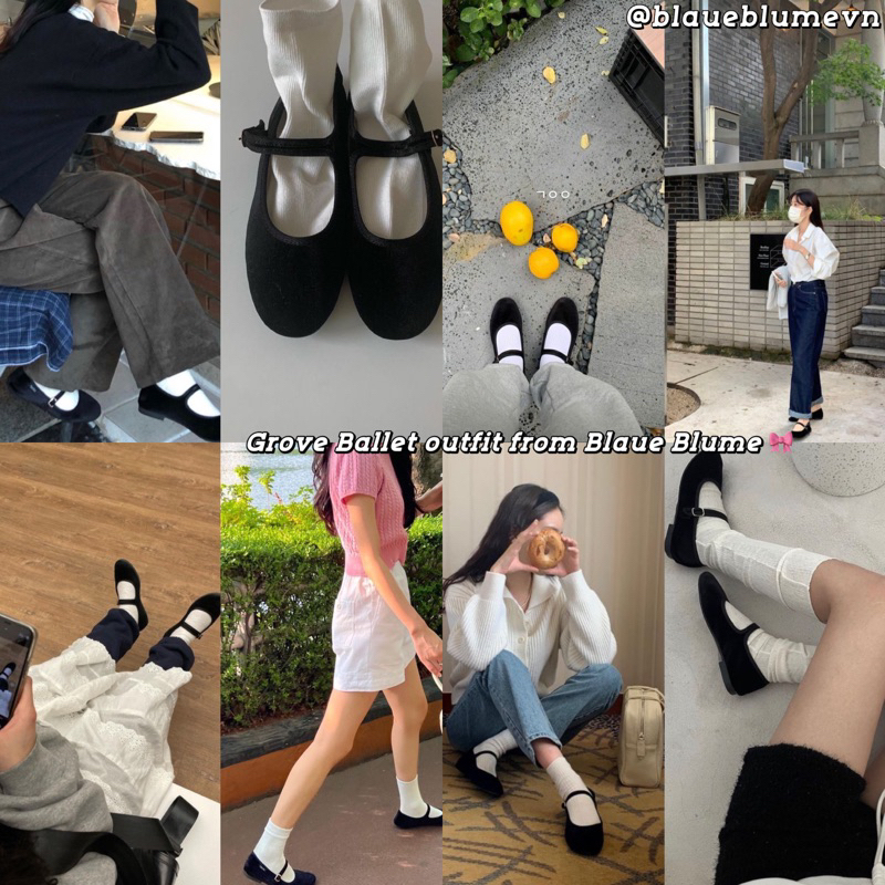 𝐁𝐥𝐚𝐮𝐞𝐁𝐥𝐮𝐦𝐞🦋  𝗚𝗿𝗼𝘃𝗲 𝗕𝗮𝗹𝗹𝗲𝘁 𝗙𝗹𝗮𝘁 - giày bệt nhung đen