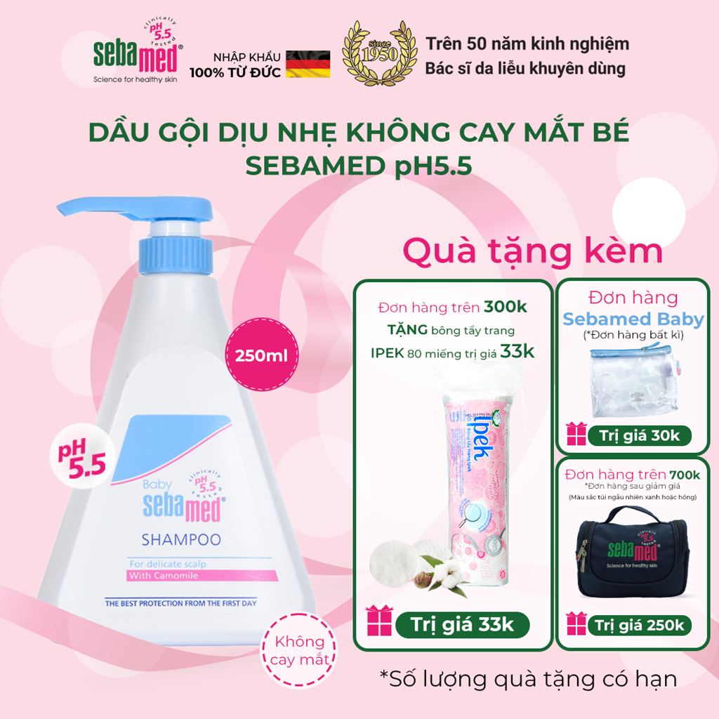 Dầu gội dịu nhẹ không cay mắt bé Sebamed Baby Children's Shampoo pH5.5 (250ml)