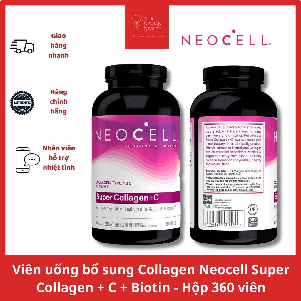 Viên uống bổ sung Collagen da móng tóc Neocell Super Collagen+C - Hộp 250/360 viên