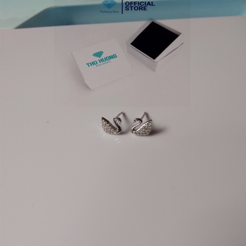 Bông tai nữ THJ -Bông tai thiên nga nhỏ xinh nhẹ nhàng may mắn, chuẩn bạc ta- THJ SILVER