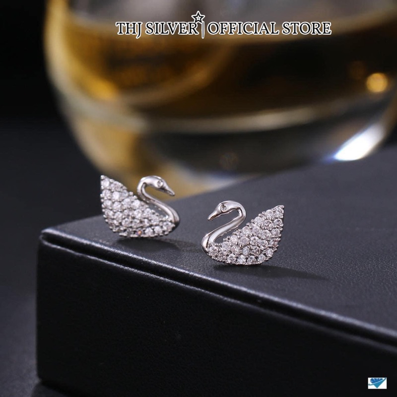 Bông tai nữ THJ -Bông tai thiên nga nhỏ xinh nhẹ nhàng may mắn, chuẩn bạc ta- THJ SILVER