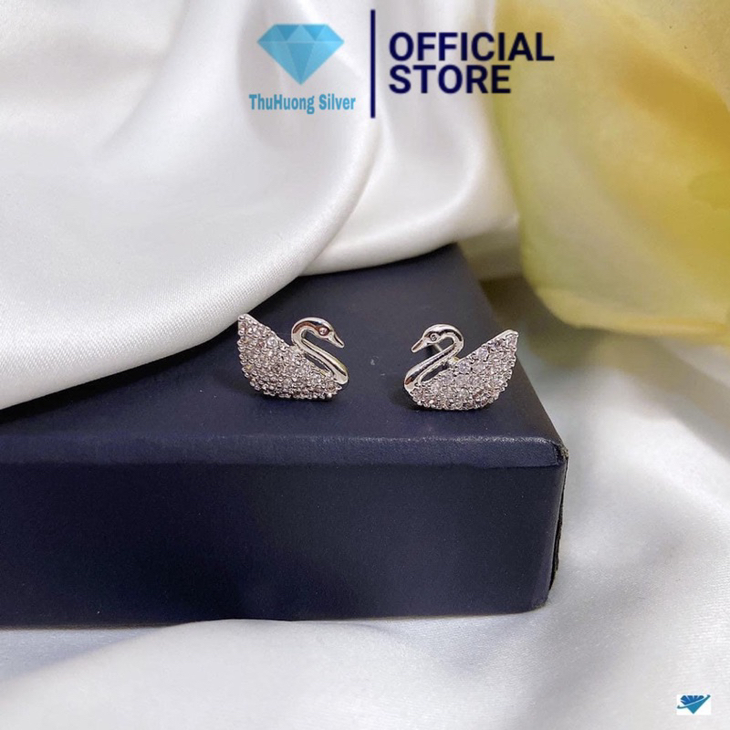 Bông tai nữ THJ -Bông tai thiên nga nhỏ xinh nhẹ nhàng may mắn, chuẩn bạc ta- THJ SILVER