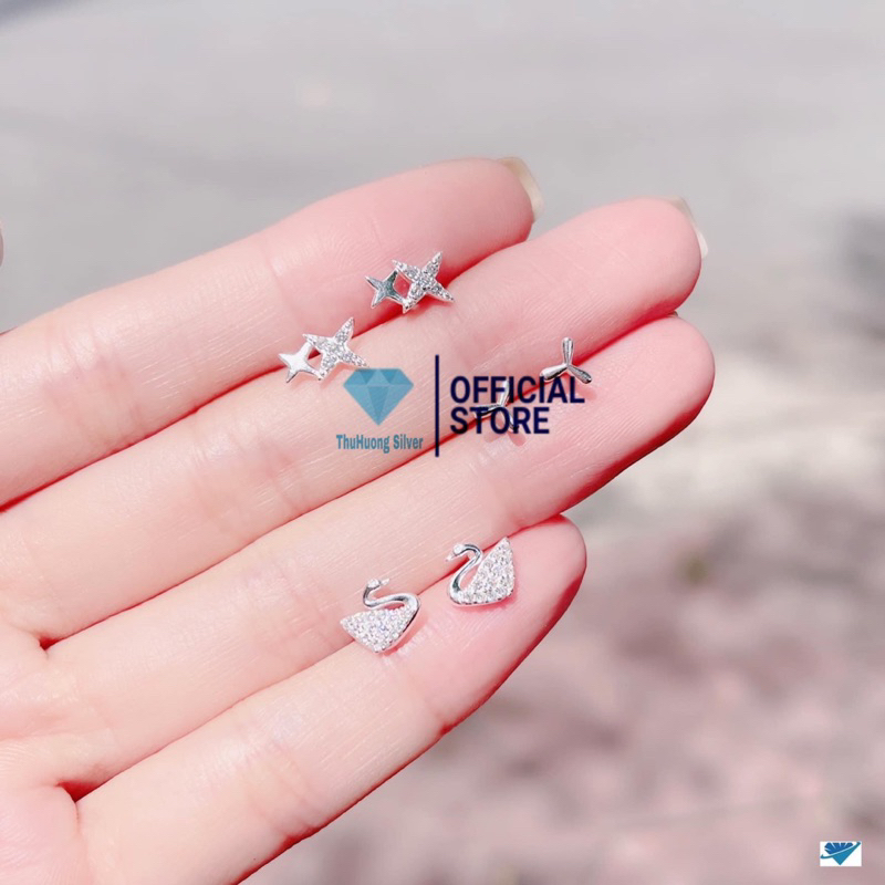 Bông tai nữ THJ -Bông tai thiên nga nhỏ xinh nhẹ nhàng may mắn, chuẩn bạc ta- THJ SILVER